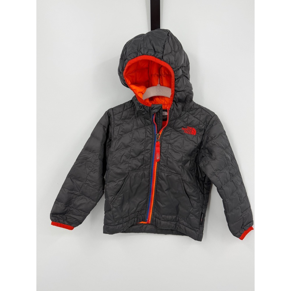 The North Face ThermoBall Puffer Jacket Toddler 2T Grey Orange Quilted Hooded